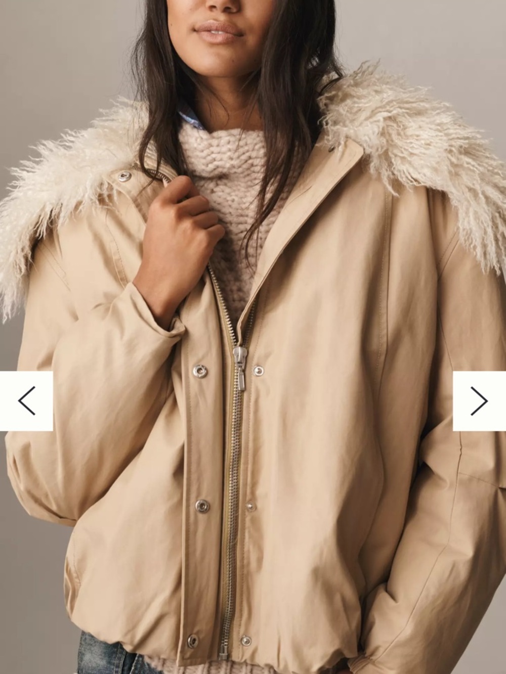 Anthropologie Beige Bomber Jacket with Faux Shearling Collar brand new with tags
